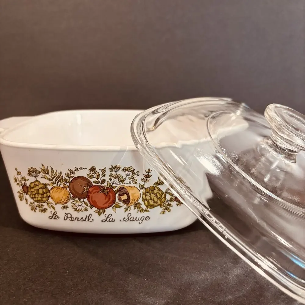 Vintage Corning Ware Spice of Life Le Persil La Sauge 1 1/2 Qt pyrex Glass Lid